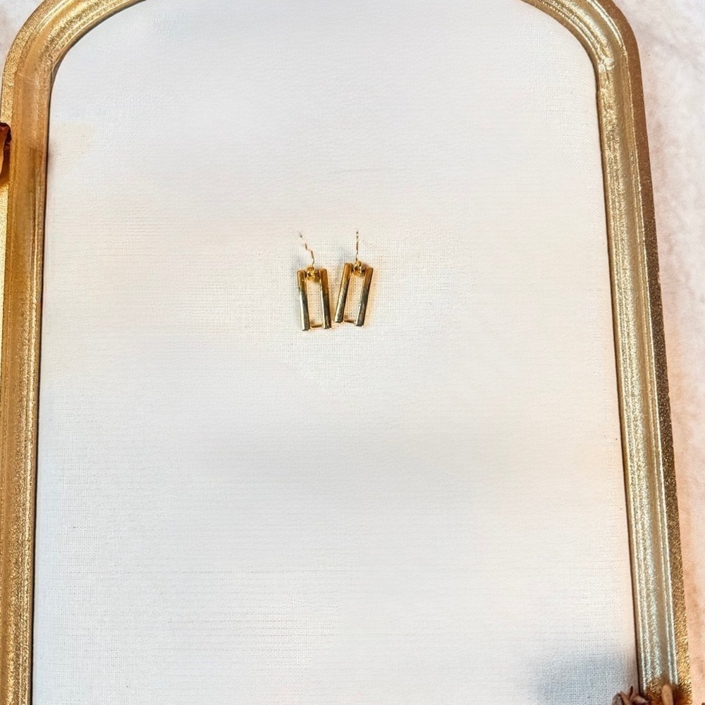 Gold Tone Rectangular Shaped Drop Earrings - Picture 2 of 4